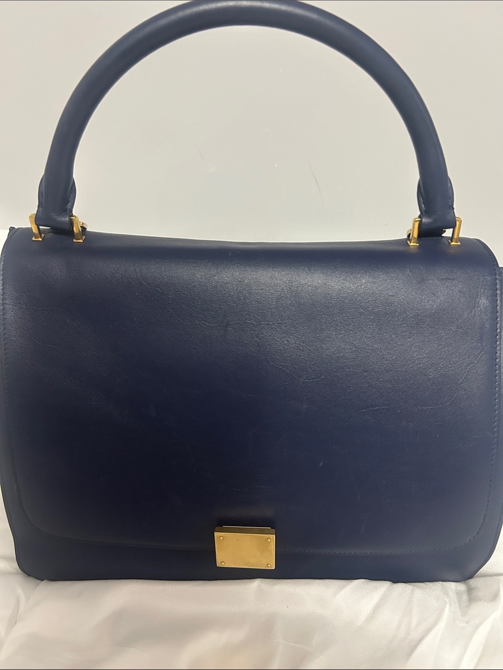 Celine Navy Leather Top-Handle Satchel with Gold Hardware - Picture 3 of 6